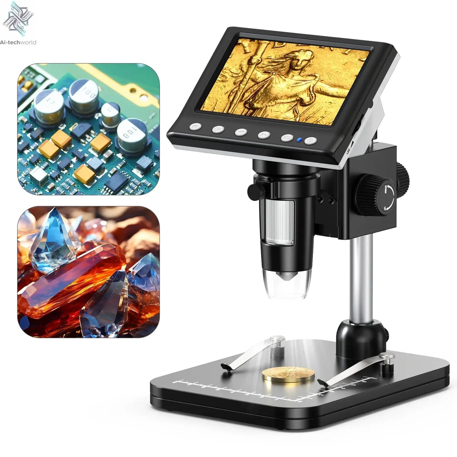 Hayve 4.3'' Digital Microscope 1000X Coin Microscope 1080P Video Microscope for Adult Soldering Microscope With 8 LEDs , PC View Ai-TechWorld 