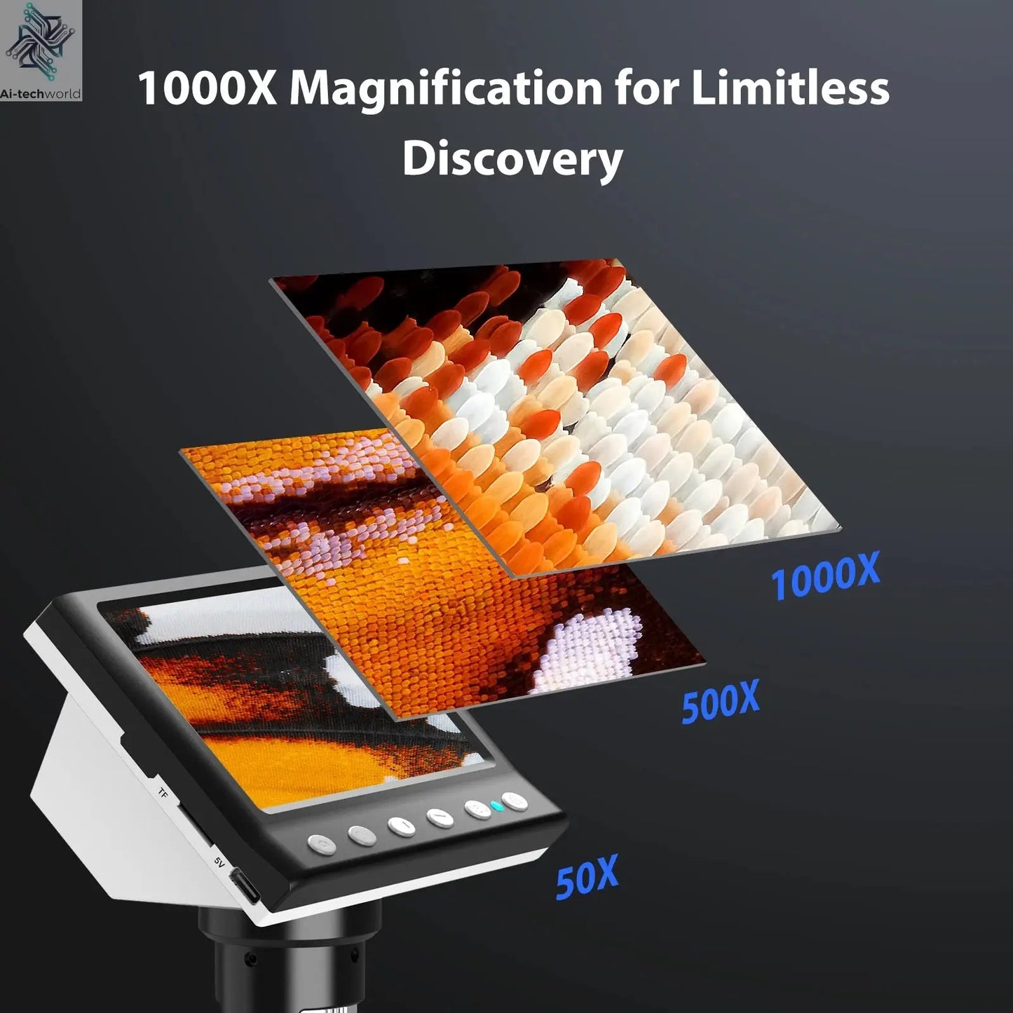 Hayve 4.3'' Digital Microscope 1000X Coin Microscope 1080P Video Microscope for Adult Soldering Microscope With 8 LEDs , PC View Ai-TechWorld 