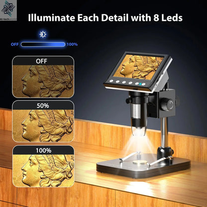 Hayve 4.3'' Digital Microscope 1000X Coin Microscope 1080P Video Microscope for Adult Soldering Microscope With 8 LEDs , PC View Ai-TechWorld 