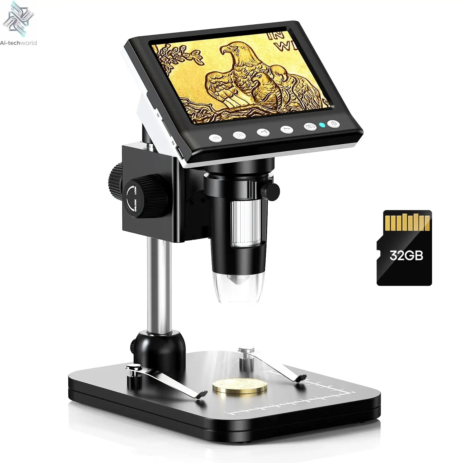 Hayve 4.3'' Digital Microscope 1000X Coin Microscope 1080P Video Microscope for Adult Soldering Microscope With 8 LEDs , PC View Ai-TechWorld 