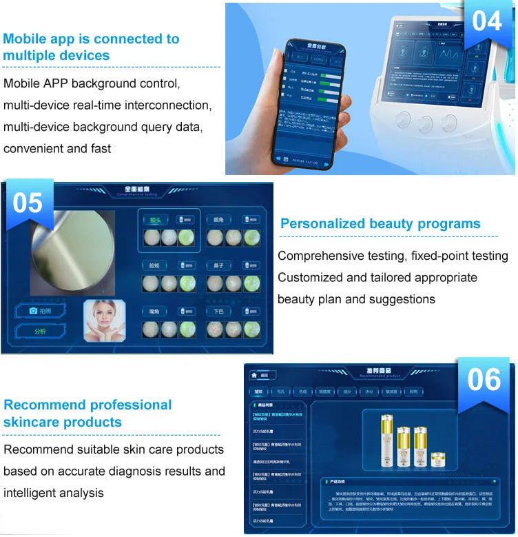 2025 Newest Profession 7 In 1 Smart Facial Cleansing Skin Analyze Deep Pore Vacuum Lift Anti-aging Beauty Machine Ice Blue Ai-TechWorld 