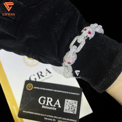 Pass Diamond Tester Full Iced Out  S925 Sterling  Silver 13MM Red Eyes Moissanite Skull Bracelet for Men Cuban Bracelet Ai-TechWorld 