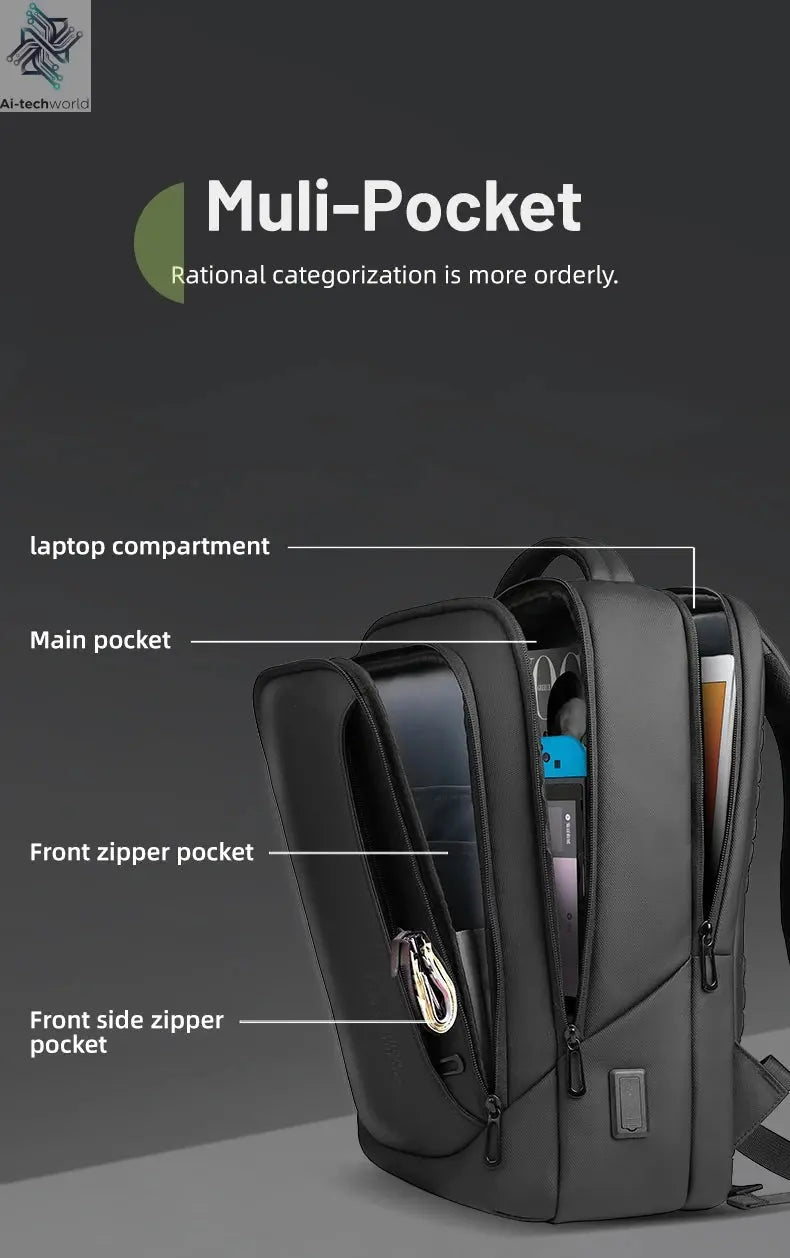 Heroic Knight Multifunctional Men's Backpack 15.6" Laptop Backpack Waterproof Large Capacity Work Travel Backpack with USB Port - Ai - TechWorld
