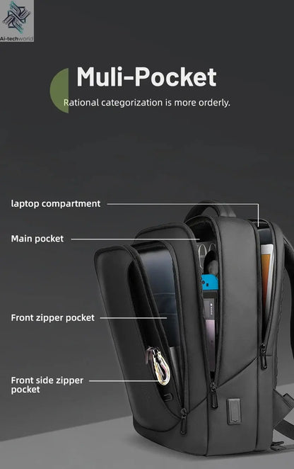 Heroic Knight Multifunctional Men's Backpack 15.6" Laptop Backpack Waterproof Large Capacity Work Travel Backpack with USB Port - Ai - TechWorld