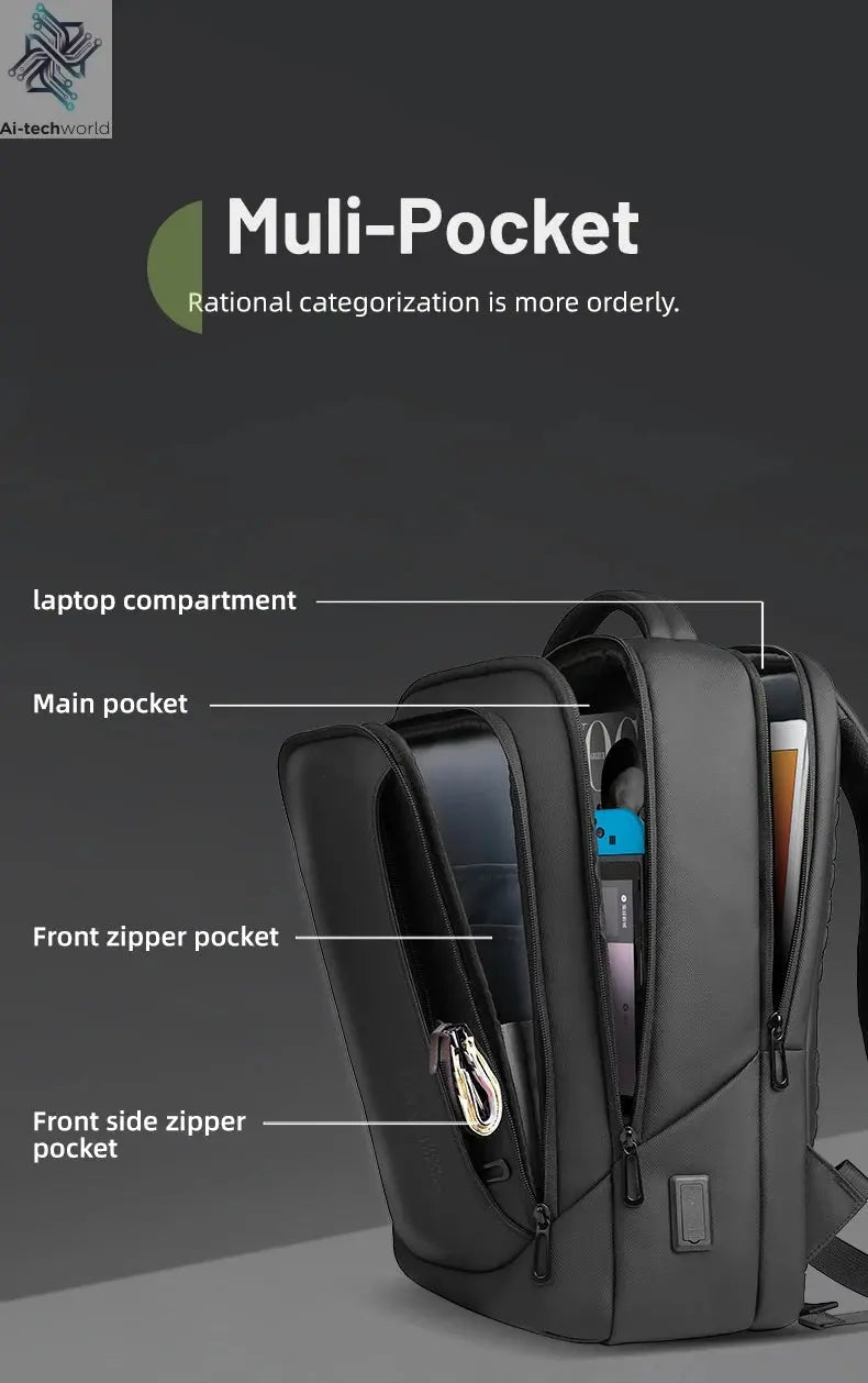 Heroic Knight Multifunctional Men's Backpack 15.6" Laptop Backpack Waterproof Large Capacity Work Travel Backpack with USB Port Ai-TechWorld