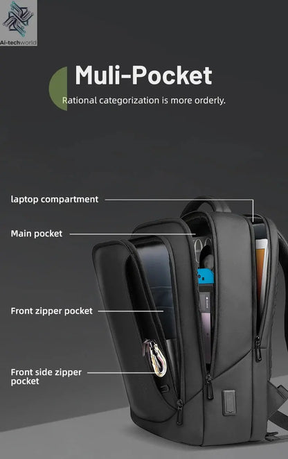 Heroic Knight Multifunctional Men's Backpack 15.6" Laptop Backpack Waterproof Large Capacity Work Travel Backpack with USB Port Ai-TechWorld