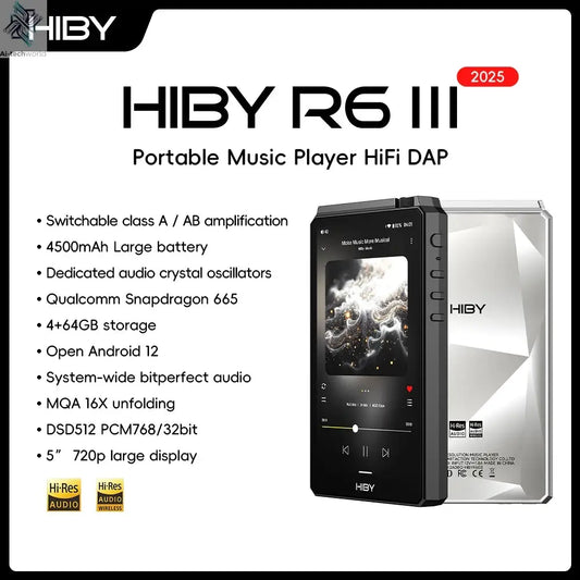 HiBy R6III 2025 / R6 Gen 3 Android 12 Music Player MP3 USB DAC HIFI WiFi Bluetooth 5.0 CS43198 *4 MQA16x DSD512 PCM768 4500mAh Ai-TechWorld 