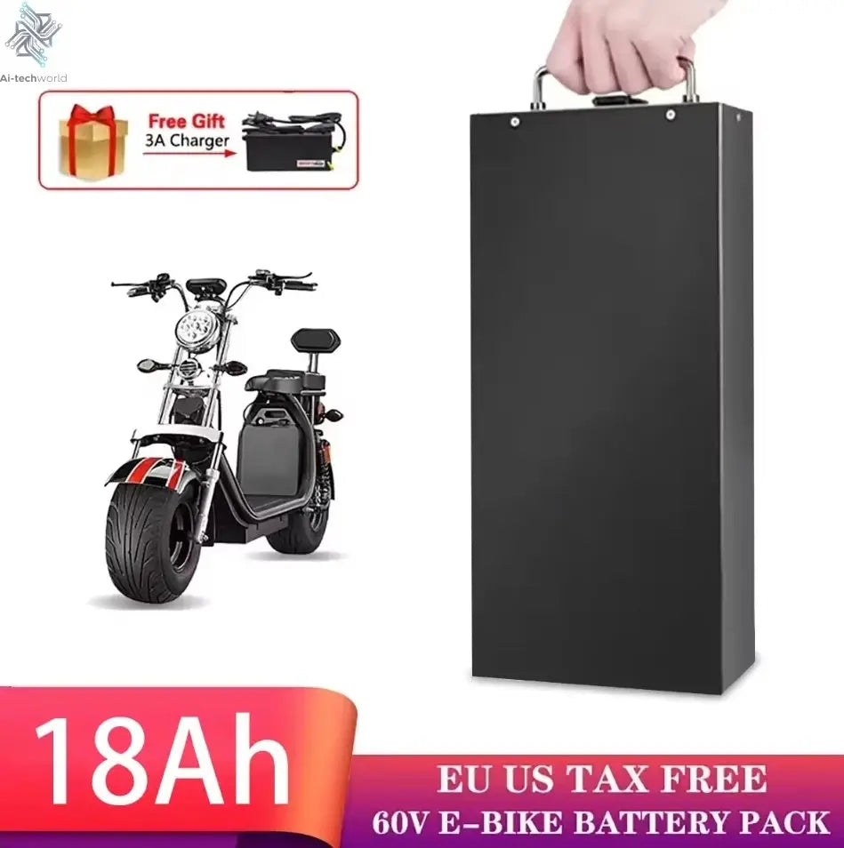 High Capacity 60V 12Ah Lithium Ion Battery Waterproof Replacement for Harley Citycoco Electric Motorcycle Scooter - Ai-TechWorld