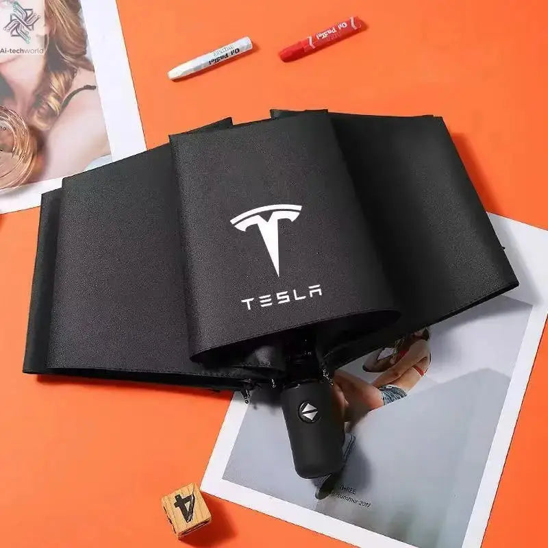 High-end Car Folding Sunshade Windproof Umbrella For Tesla Model 3 Model S Model X Model Y Roadster SpaceX Car Logo Accessories - Ai-TechWorld