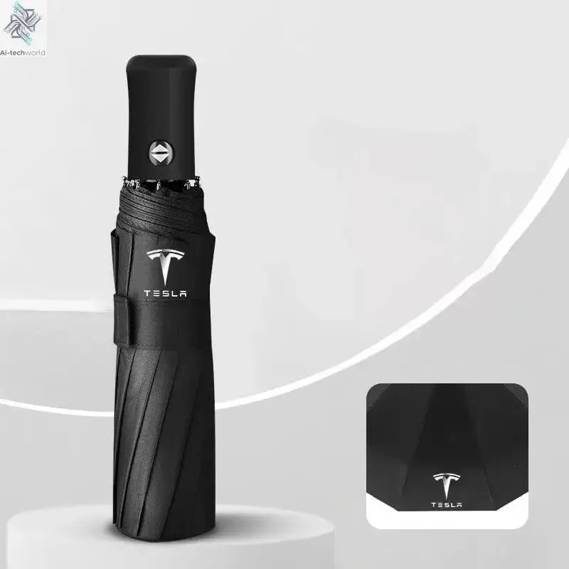 High-end Car Folding Sunshade Windproof Umbrella For Tesla Model 3 Model S Model X Model Y Roadster SpaceX Car Logo Accessories - Ai-TechWorld