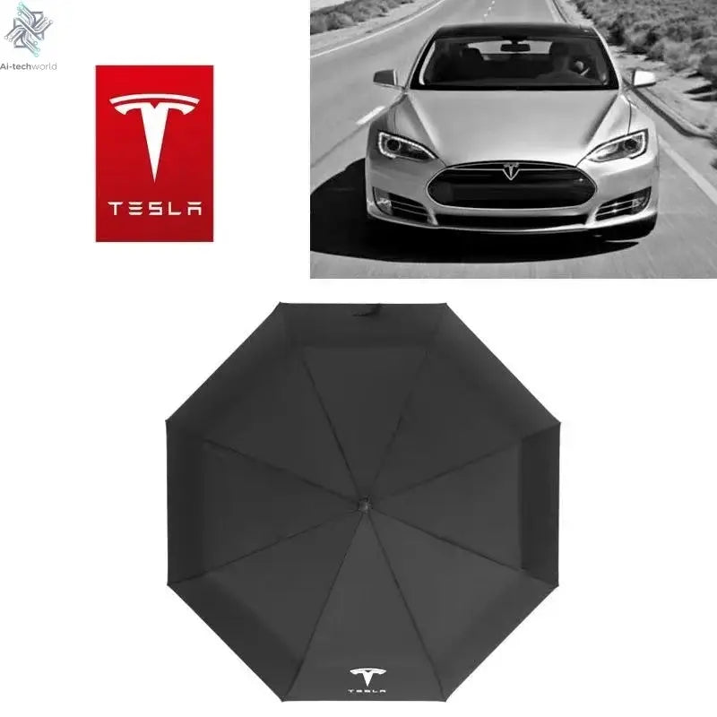 High-end Car Folding Sunshade Windproof Umbrella For Tesla Model 3 Model S Model X Model Y Roadster SpaceX Car Logo Accessories - Ai-TechWorld