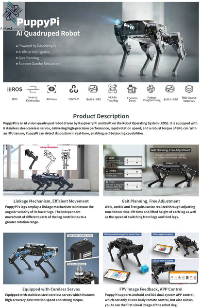 Hiwonder PuppyPi ROS quadruped robot dog, bionics, intelligent programming, AI visual recognition Ai-TechWorld 