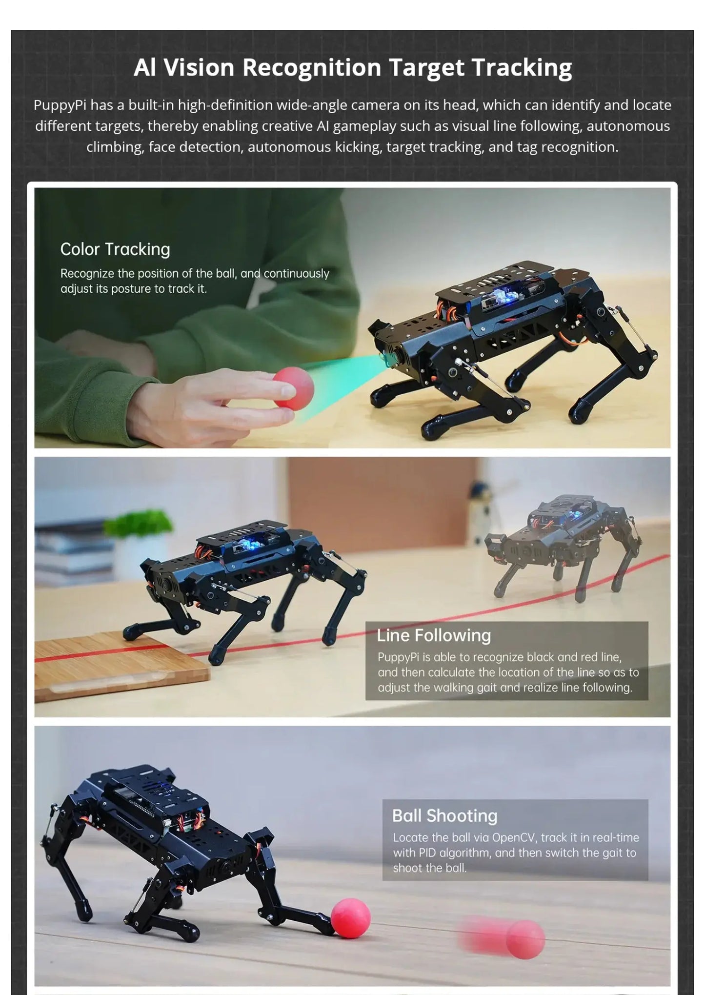 Hiwonder PuppyPi ROS quadruped robot dog, bionics, intelligent programming, AI visual recognition Ai-TechWorld 