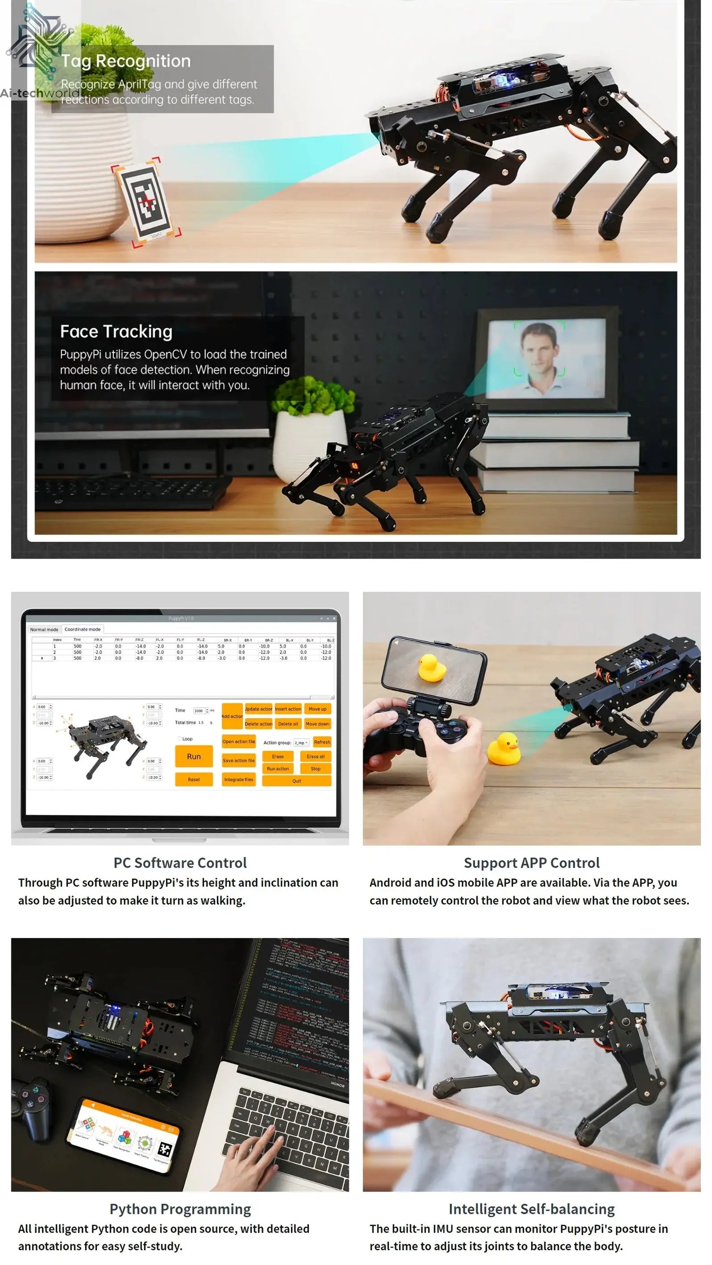 Hiwonder PuppyPi ROS quadruped robot dog, bionics, intelligent programming, AI visual recognition Ai-TechWorld 