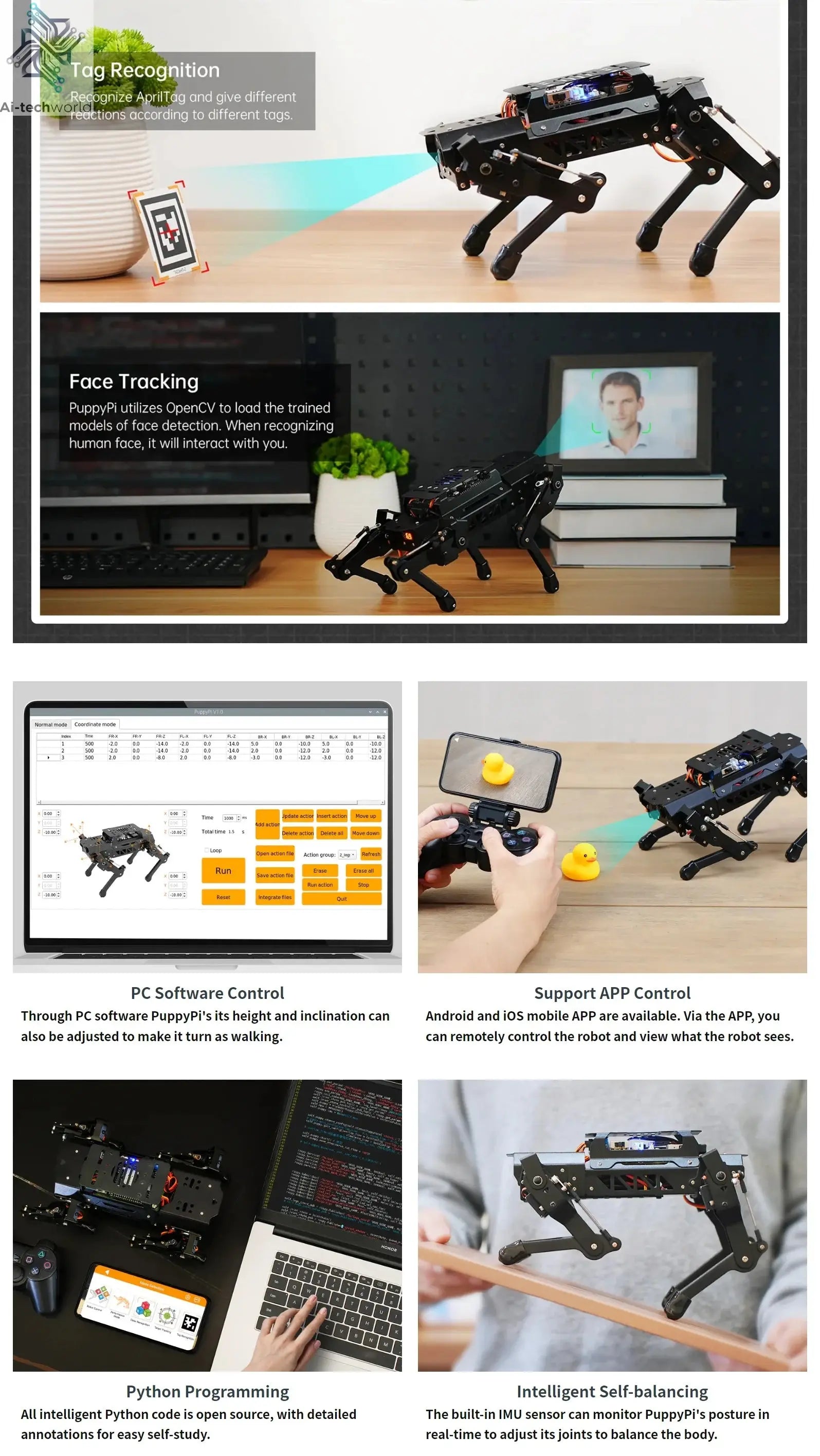 Hiwonder PuppyPi ROS quadruped robot dog, bionics, intelligent programming, AI visual recognition Ai-TechWorld 