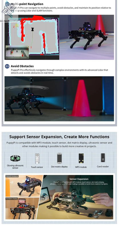 Hiwonder PuppyPi ROS quadruped robot dog, bionics, intelligent programming, AI visual recognition Ai-TechWorld 