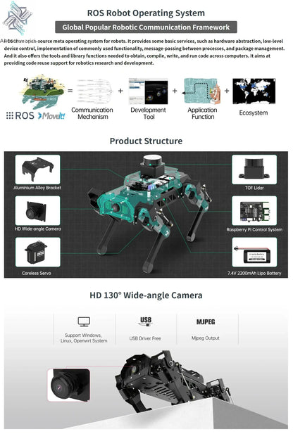 Hiwonder PuppyPi ROS quadruped robot dog, bionics, intelligent programming, AI visual recognition Ai-TechWorld 