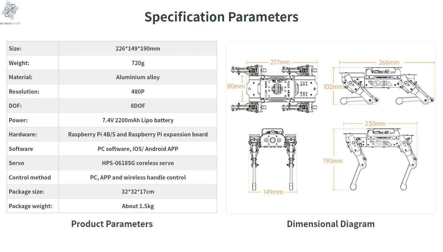 Hiwonder PuppyPi ROS quadruped robot dog, bionics, intelligent programming, AI visual recognition Ai-TechWorld 
