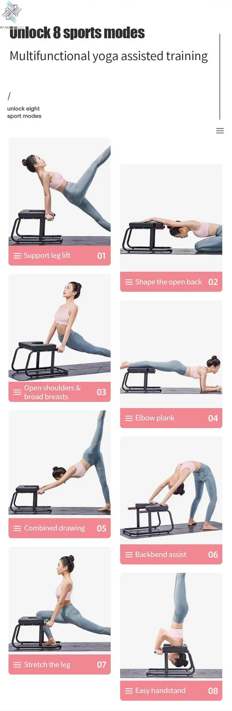 Home multifunctional inverted stool, double armrest yoga headrest bench, vertical yoga chair for balance training - Ai-TechWorld
