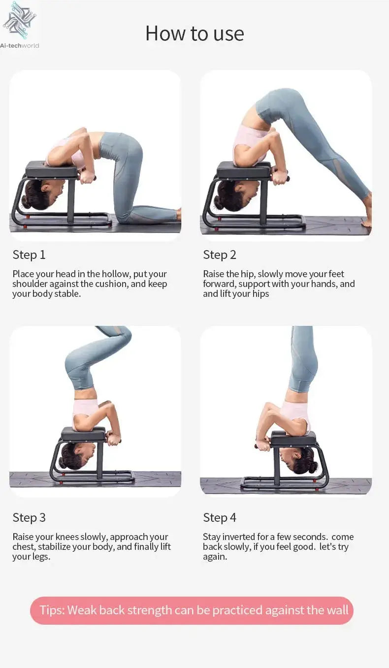 Home multifunctional inverted stool, double armrest yoga headrest bench, vertical yoga chair for balance training - Ai-TechWorld