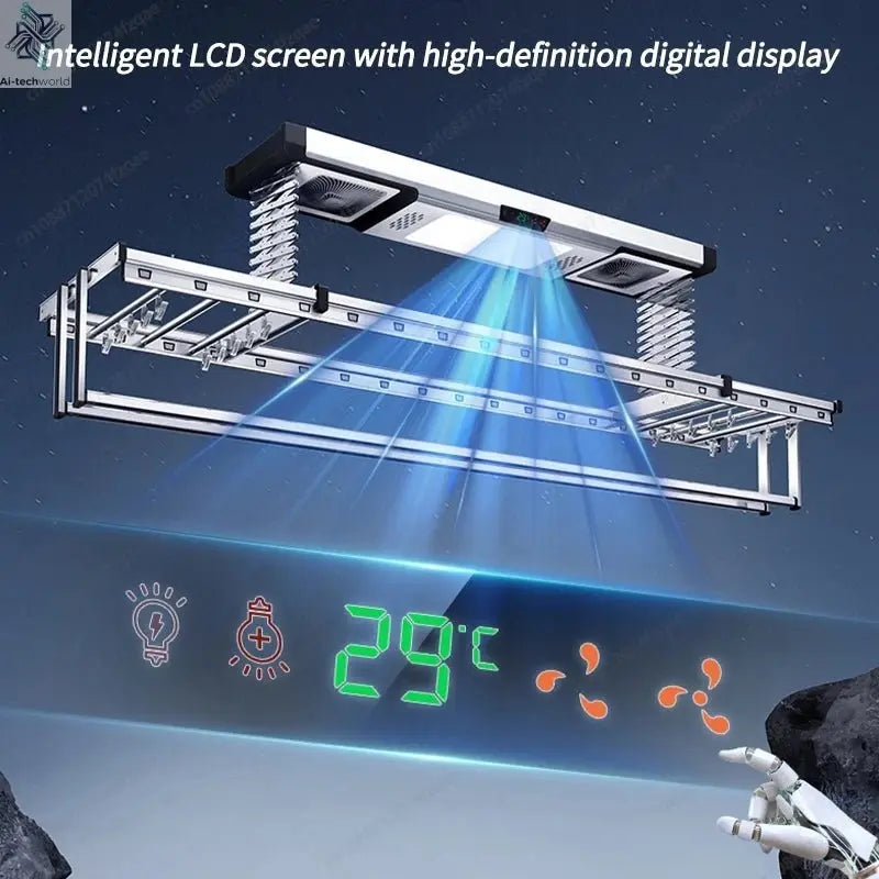 Household Balcony Electric Clothes Drying Rack Remote Control Intelligent Drying Air Drying Lifting Folding Clothes Drying Rack - Ai - TechWorld