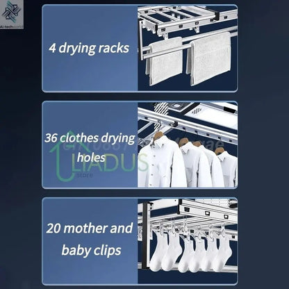 Household Balcony Electric Clothes Drying Rack Remote Control Intelligent Drying Air Drying Lifting Folding Clothes Drying Rack - Ai - TechWorld