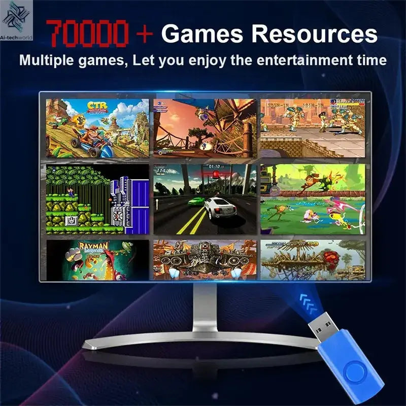 I3-3110M Retro Game Console X8 Play On TV 2T HDD Batocera+Windows 70000+Games For Wii PS2 N64 PSP GameCube N64 Wireless handle Ai-TechWorld 