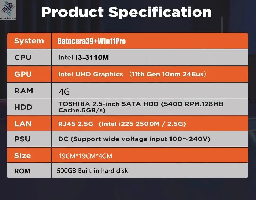 I3-3110M Retro Game Console X8 Play On TV 2T HDD Batocera+Windows 70000+Games For Wii PS2 N64 PSP GameCube N64 Wireless handle Ai-TechWorld 