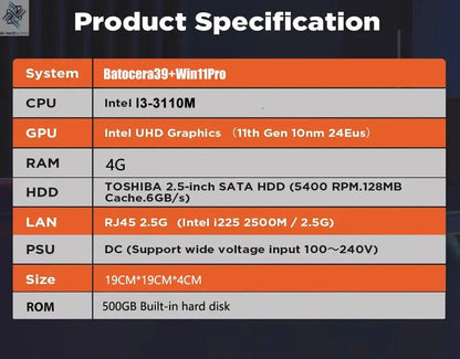 I3-3110M Retro Game Console X8 Play On TV 2T HDD Batocera+Windows 70000+Games For Wii PS2 N64 PSP GameCube N64 Wireless handle Ai-TechWorld 