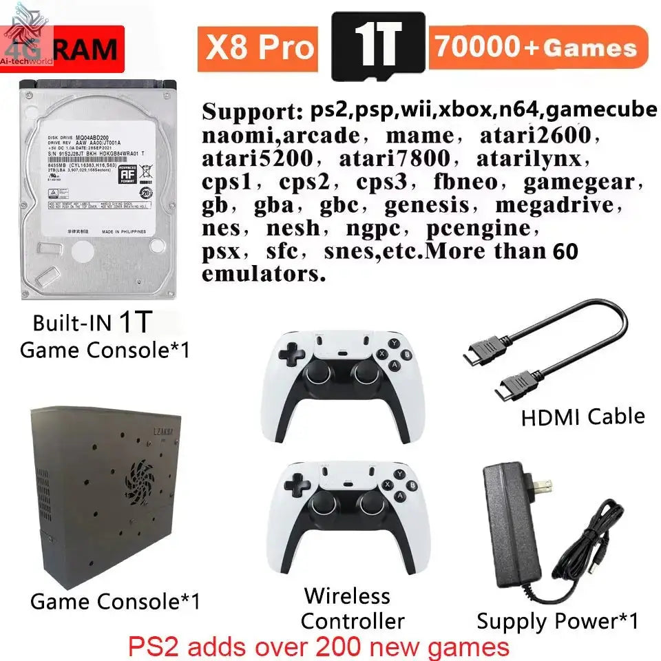I3-3110M Retro Game Console X8 Play On TV 2T HDD Batocera+Windows 70000+Games For Wii PS2 N64 PSP GameCube N64 Wireless handle Ai-TechWorld 