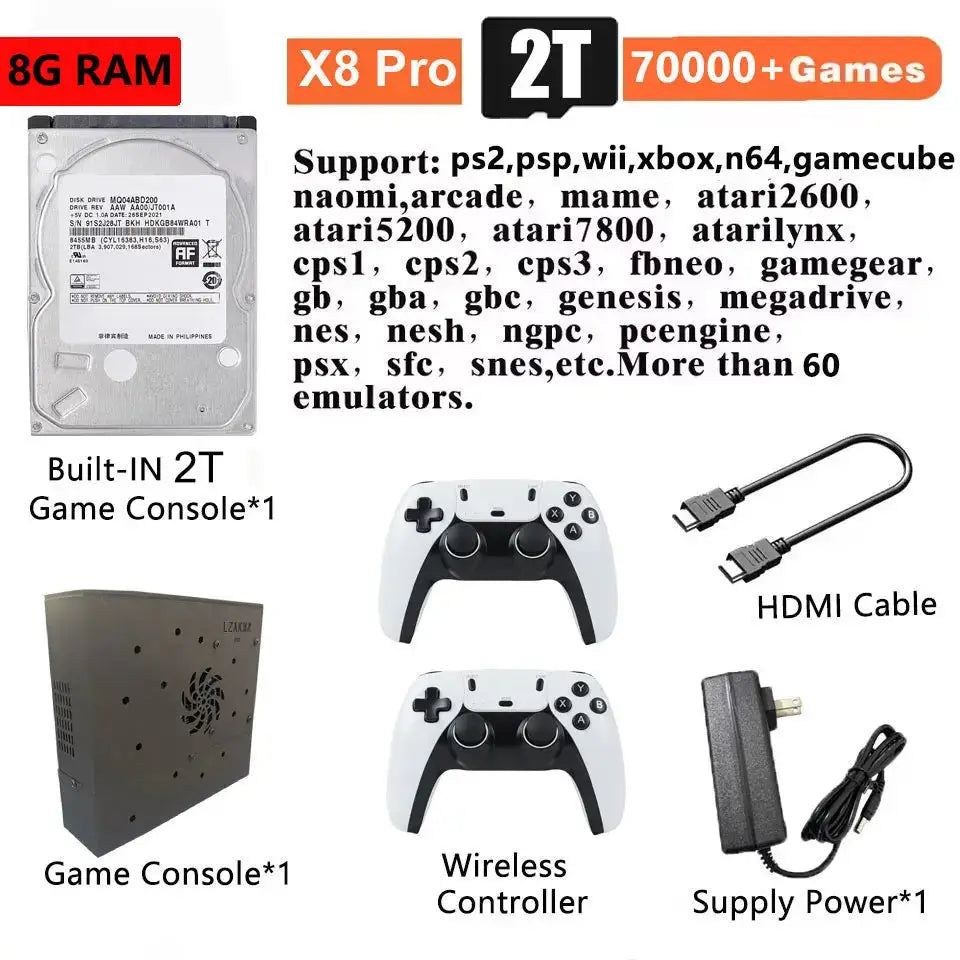 I3-3110M Retro Game Console X8 Play On TV 2T HDD Batocera+Windows 70000+Games For Wii PS2 N64 PSP GameCube N64 Wireless handle Ai-TechWorld 