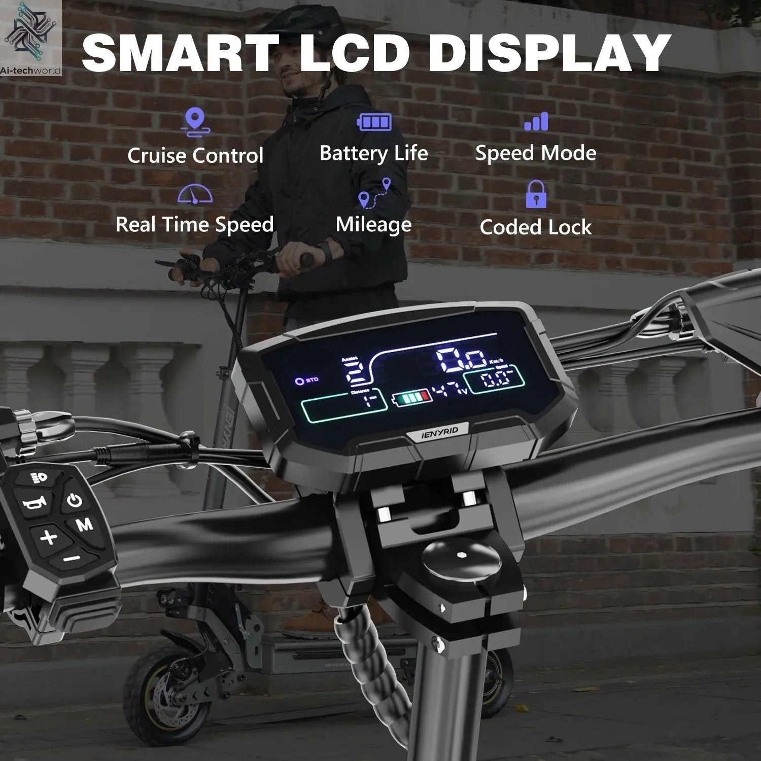 IENYRID IE-S1 Electric Scooter 800W Motor 48V15AH Lithium Battery E-Scooter 10-inch Off-road Tires Foldable E-Scooters Ai-TechWorld 