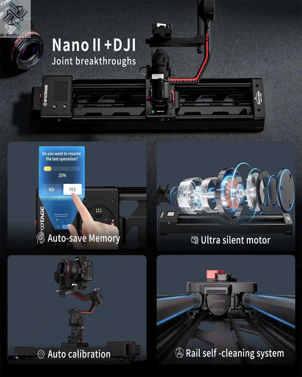 IFOOTAGE Shark Slider Nano II — 660 Mini Motorized Camera Long Version,Aluminum Alloy Dolly Track,Video Stabilizer Rail Panorama Ai-TechWorld 