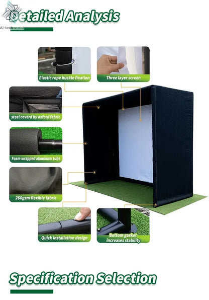 Indoor Virtual Golf Simulator Enclosure 10x9ft with Aluminum Frame Dual-Layer HD Impact Screen Golf Simulator for Home Clubs - Ai-TechWorld