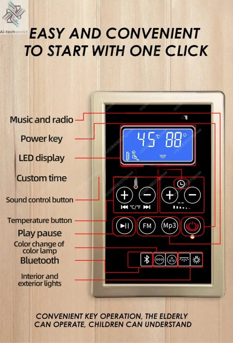 Infrared Sauna Control Panel and Box Digital Temperature Timer Adjustable Home Spa Therapy Ai-TechWorld 