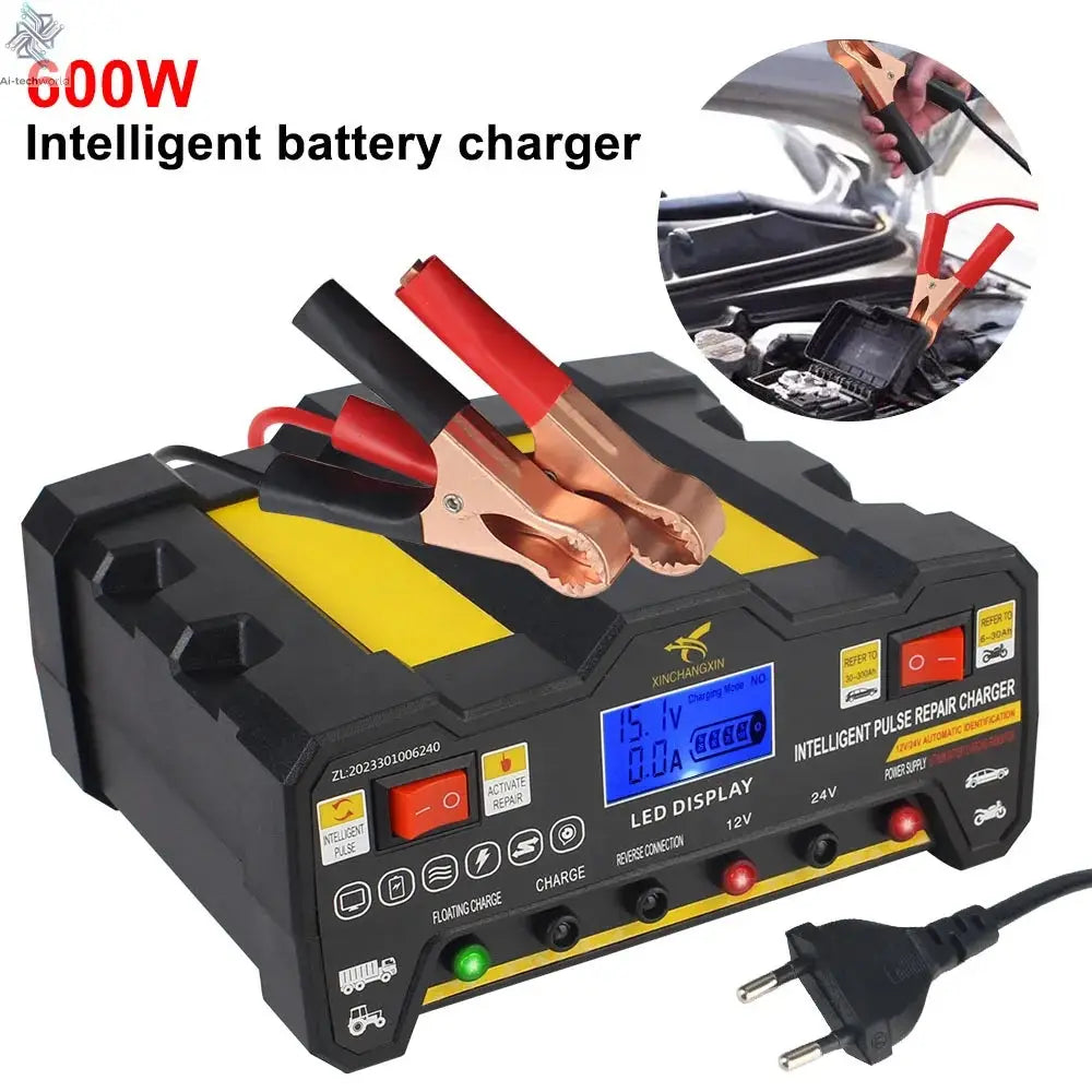 Intelligent Pulse Repair Battery Charger EU Plug 300AH LCD Display For Wet Dry Lead Acid Full Automatic Car Battery Charger 220W Ai-TechWorld 