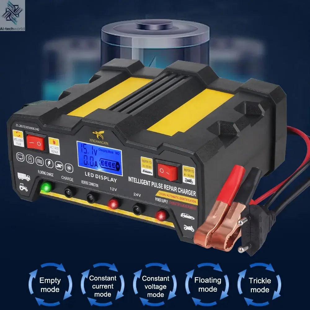 Intelligent Pulse Repair Battery Charger EU Plug 300AH LCD Display For Wet Dry Lead Acid Full Automatic Car Battery Charger 220W Ai-TechWorld 