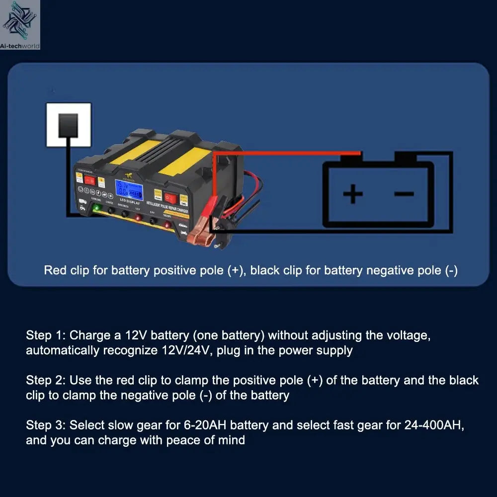 Intelligent Pulse Repair Battery Charger EU Plug 300AH LCD Display For Wet Dry Lead Acid Full Automatic Car Battery Charger 220W Ai-TechWorld 