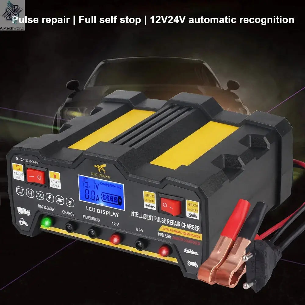 Intelligent Pulse Repair Battery Charger EU Plug 300AH LCD Display For Wet Dry Lead Acid Full Automatic Car Battery Charger 220W Ai-TechWorld 