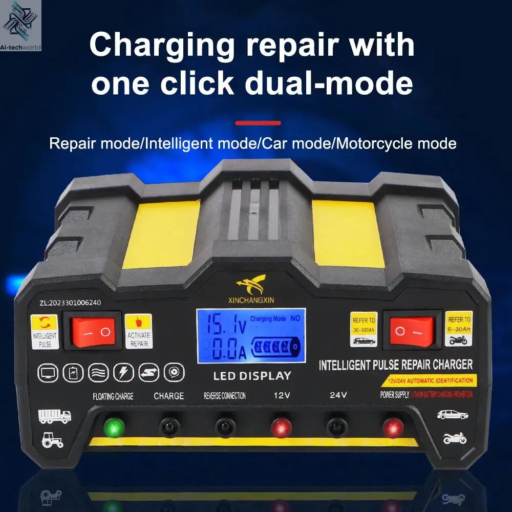 Intelligent Pulse Repair Battery Charger EU Plug 300AH LCD Display For Wet Dry Lead Acid Full Automatic Car Battery Charger 220W Ai-TechWorld 