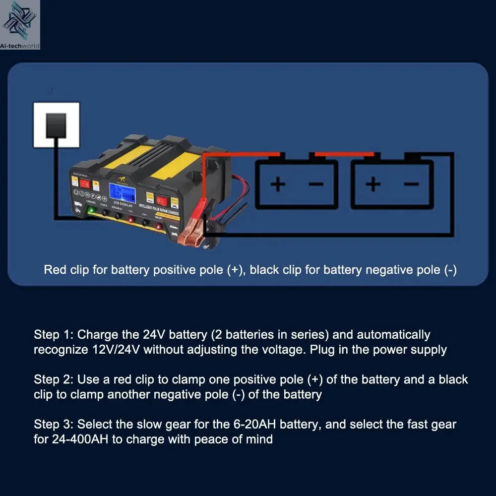 Intelligent Pulse Repair Battery Charger EU Plug 300AH LCD Display For Wet Dry Lead Acid Full Automatic Car Battery Charger 220W Ai-TechWorld 