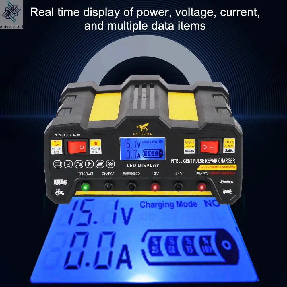 Intelligent Pulse Repair Battery Charger EU Plug 300AH LCD Display For Wet Dry Lead Acid Full Automatic Car Battery Charger 220W Ai-TechWorld 