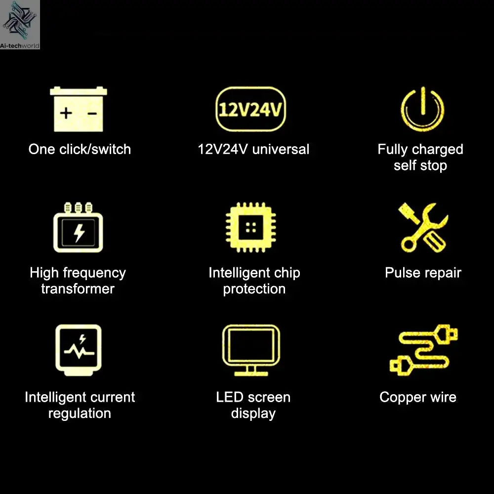 Intelligent Pulse Repair Battery Charger EU Plug 300AH LCD Display For Wet Dry Lead Acid Full Automatic Car Battery Charger 220W Ai-TechWorld 
