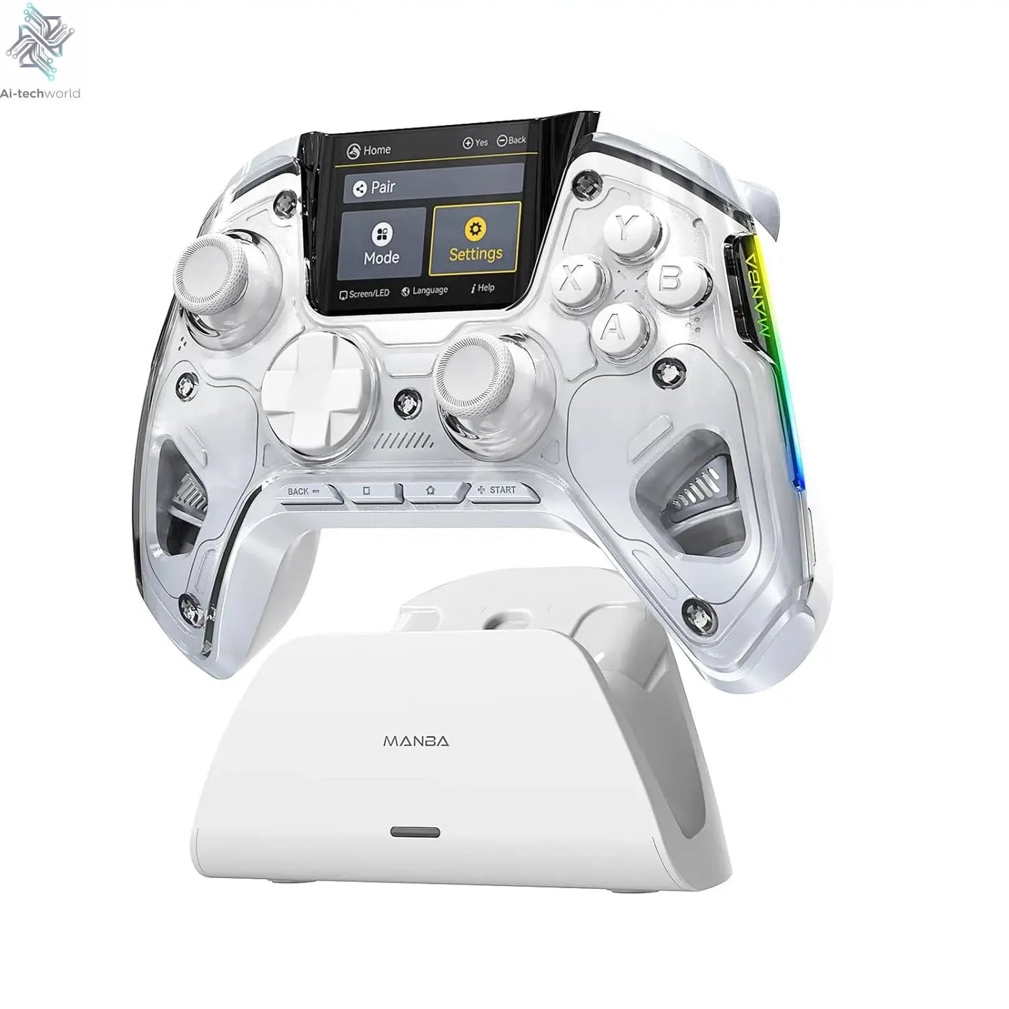 Interactive Screen Wireless Gaming Controller for Switch/PC/iOS/Android Hall Effect Stick RGB Light 1800mAh with Charging Dock Ai-TechWorld 