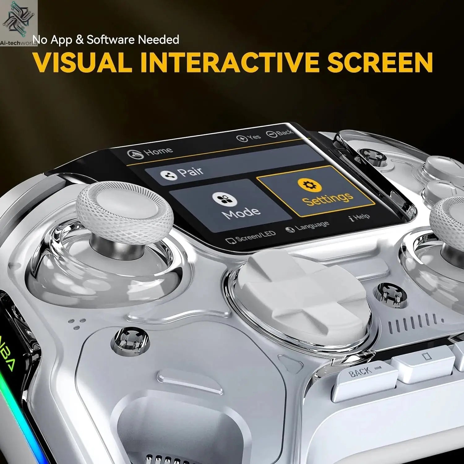 Interactive Screen Wireless Gaming Controller for Switch/PC/iOS/Android Hall Effect Stick RGB Light 1800mAh with Charging Dock Ai-TechWorld 