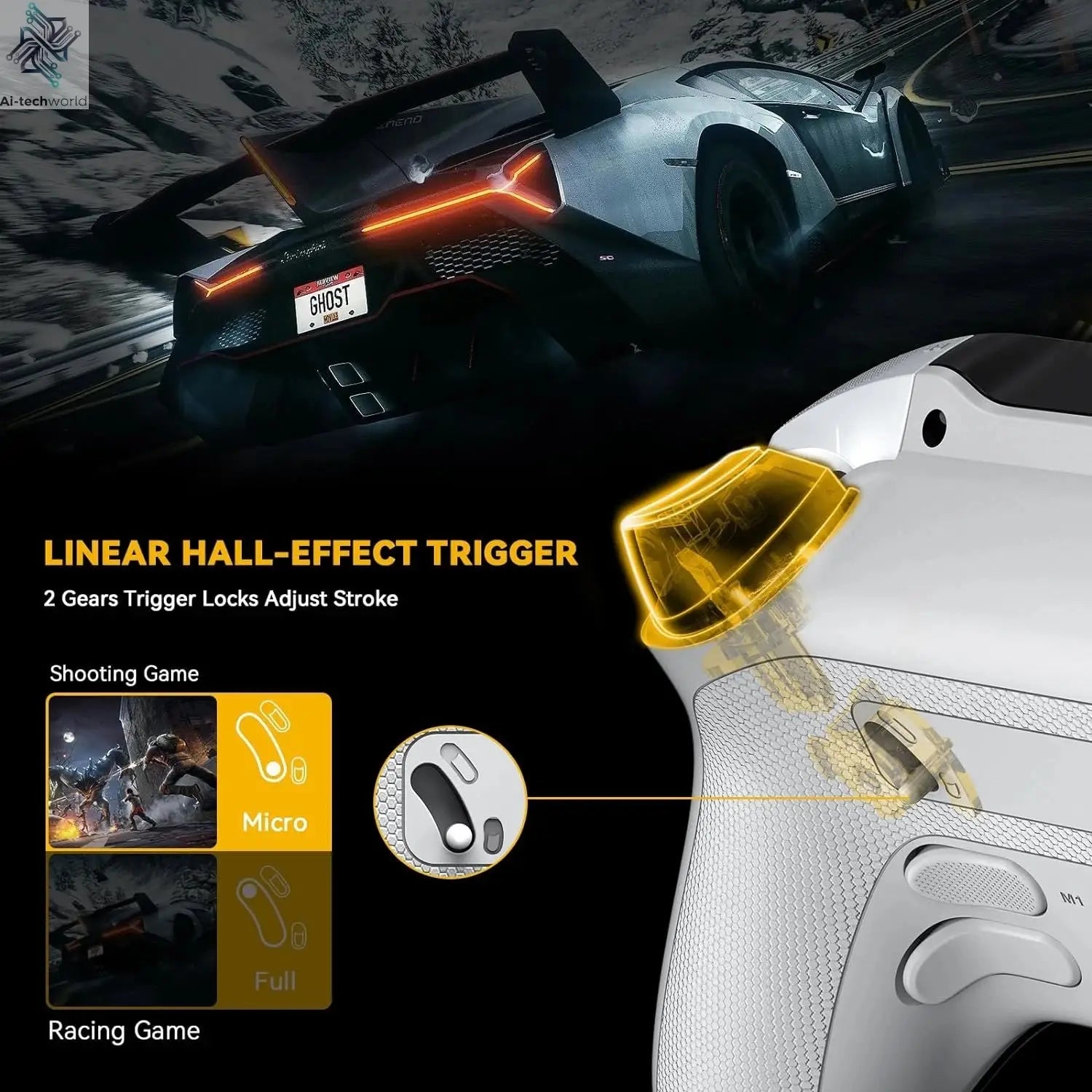 Interactive Screen Wireless Gaming Controller for Switch/PC/iOS/Android Hall Effect Stick RGB Light 1800mAh with Charging Dock Ai-TechWorld 