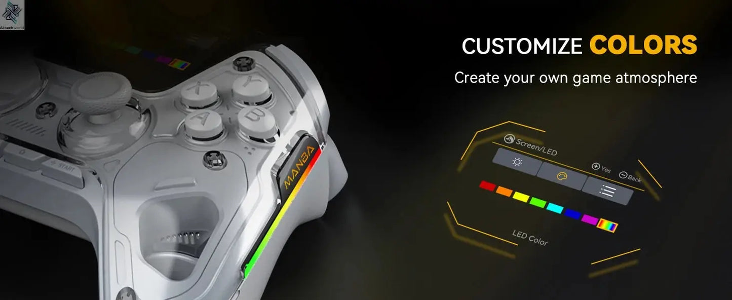 Interactive Screen Wireless Gaming Controller for Switch/PC/iOS/Android Hall Effect Stick RGB Light 1800mAh with Charging Dock Ai-TechWorld 