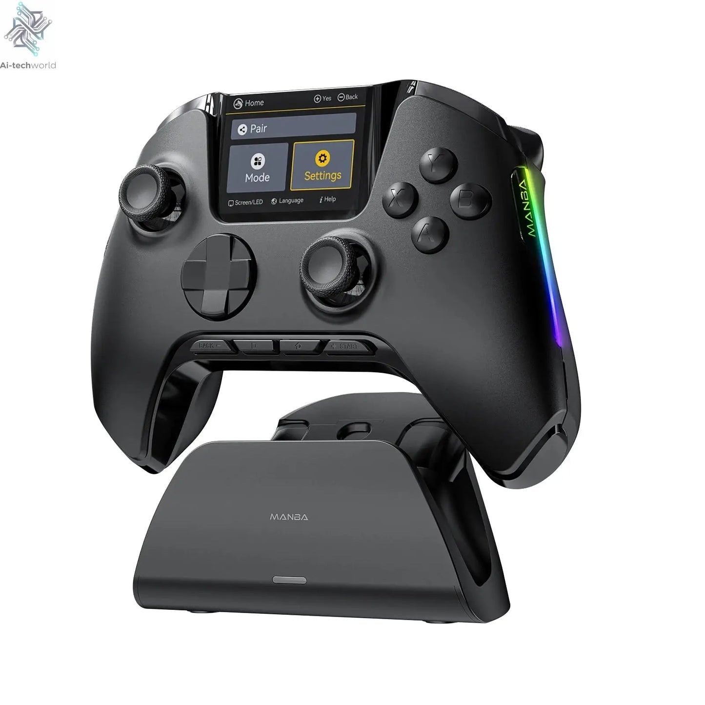 Interactive Screen Wireless Gaming Controller for Switch/PC/iOS/Android Hall Effect Stick RGB Light 1800mAh with Charging Dock Ai-TechWorld 