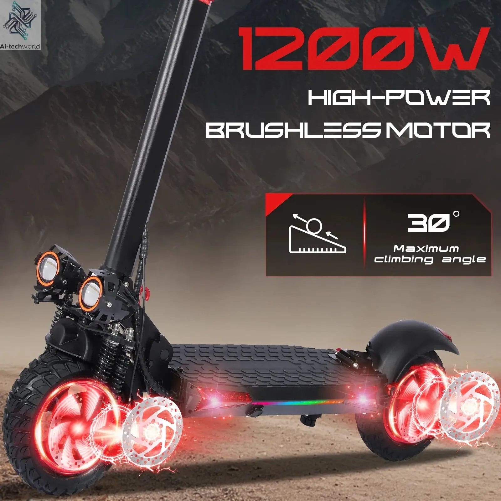 J11 Electric Scooters USA Warehouse 1200W Brushless Motor 48V18ah Electric scooter adult Max Speed 34Mile 11'' Off-road Tires Ai-TechWorld 