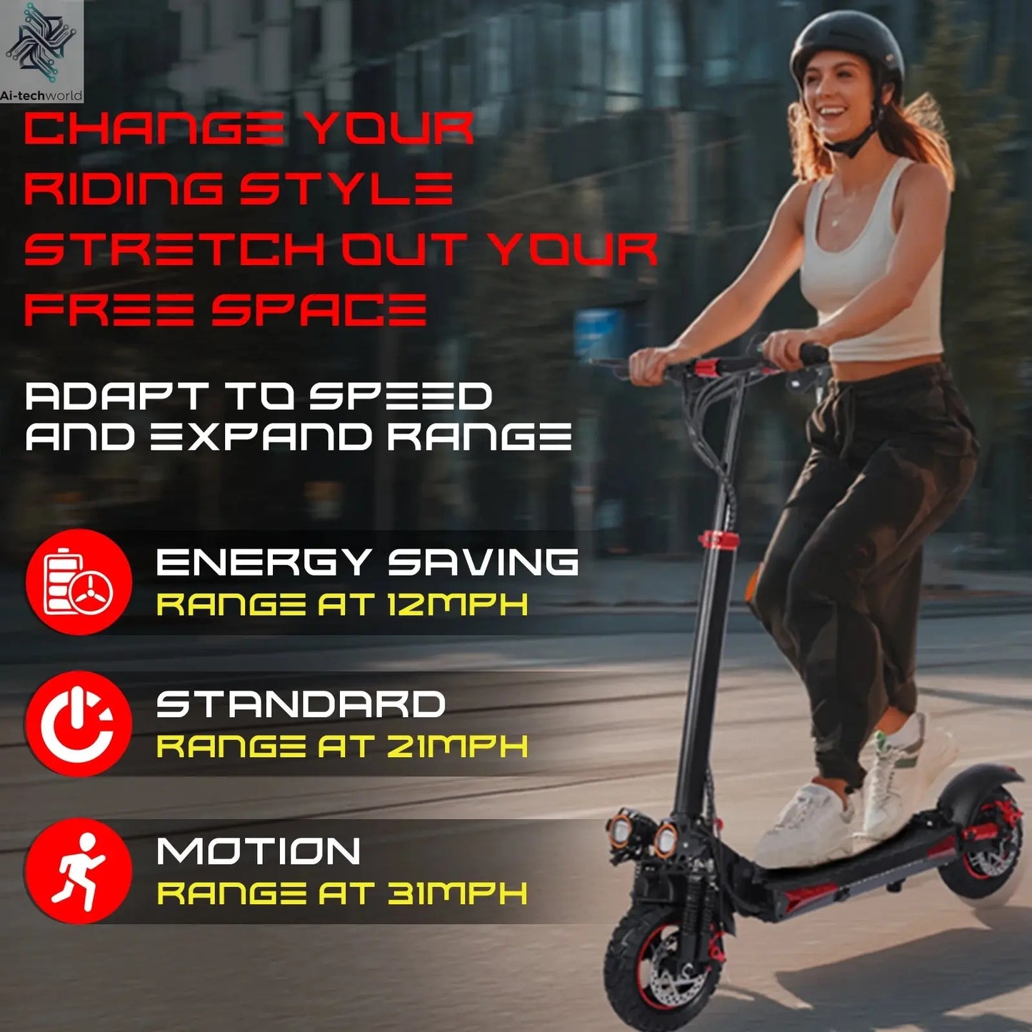 J11 Electric Scooters USA Warehouse 1200W Brushless Motor 48V18ah Electric scooter adult Max Speed 34Mile 11'' Off-road Tires Ai-TechWorld 